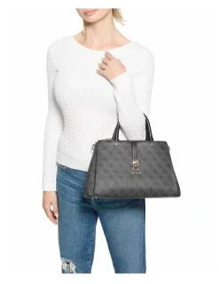 Guess Zamira Luxury Satchel Bag in Coal Logo