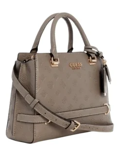 Guess Zarela Luxury Satchel Bag in Dark Taupe Logo
