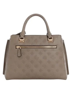 Guess Zarela Luxury Satchel Bag in Dark Taupe Logo