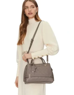 Guess Zarela Luxury Satchel Bag in Dark Taupe Logo