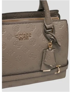 Guess Zarela Luxury Satchel Bag in Dark Taupe Logo