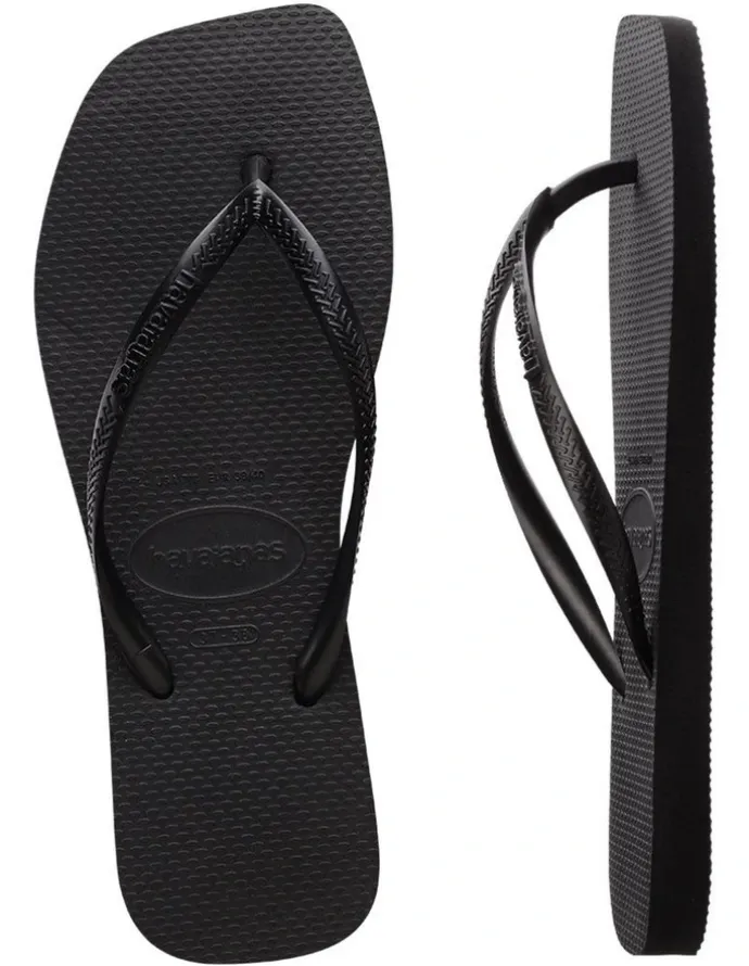 Havaianas Slim Square Toe Thongs in Black