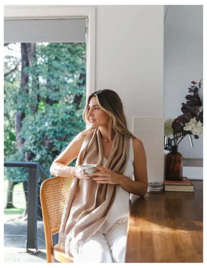Heirloom Cashmere Cashmere Woven Scarf in Sand