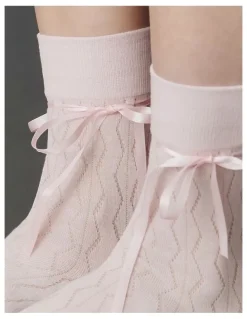 High Heel Jungle Bellabow Satin Ribbon Soft Socks in Pink