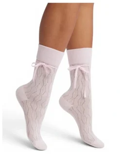 High Heel Jungle Bellabow Satin Ribbon Soft Socks in Pink
