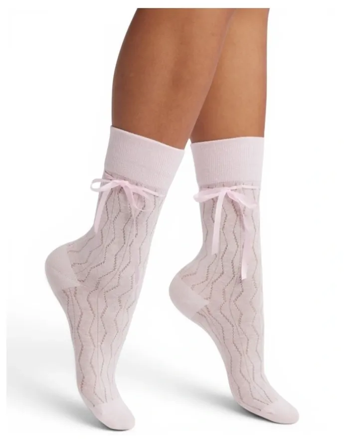 High Heel Jungle Bellabow Satin Ribbon Soft Socks in Pink