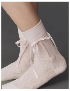 High Heel Jungle Bellabow Satin Ribbon Soft Socks in Pink