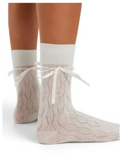 High Heel Jungle Bellabow Satin Ribbon Soft Socks in White