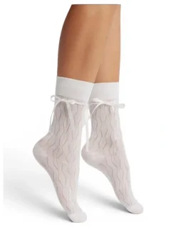 High Heel Jungle Bellabow Satin Ribbon Soft Socks in White