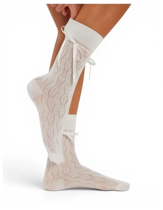 High Heel Jungle Bellabow Satin Ribbon Soft Socks in White