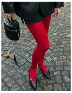 High Heel Jungle Cherry Red Luxe Opaque Tights