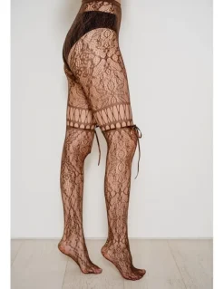 High Heel Jungle Chevonne Lace And Satin Fishnet Tights