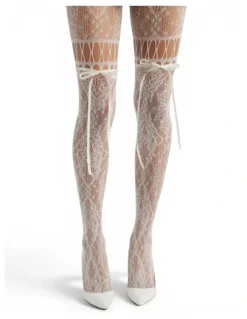 High Heel Jungle Chevonne Lace And Satin Fishnet Tights