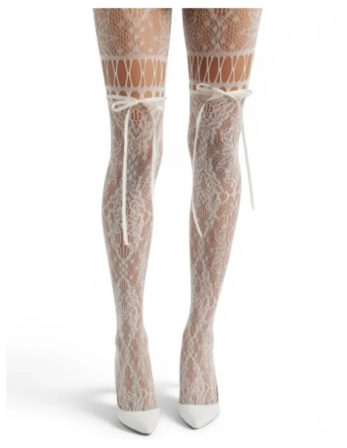 High Heel Jungle Chevonne Lace And Satin Fishnet Tights