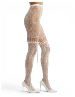 High Heel Jungle Chevonne Lace And Satin Fishnet Tights