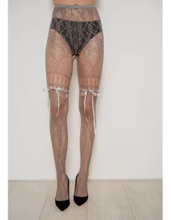 High Heel Jungle Chevonne Lace And Satin Fishnet Tights