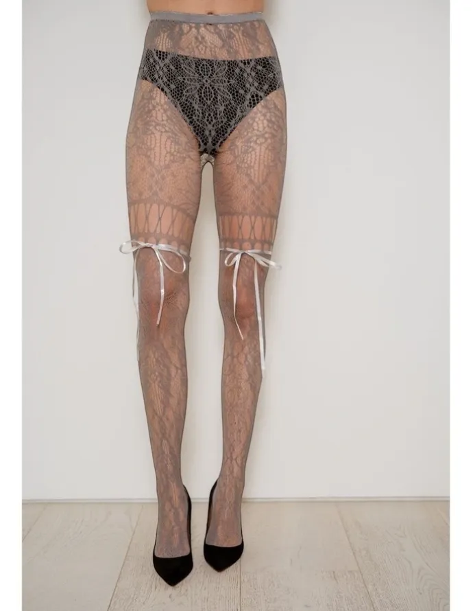 High Heel Jungle Chevonne Lace And Satin Fishnet Tights