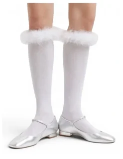 High Heel Jungle Frou-Frou Faux Fur Trim Cotton Socks in White