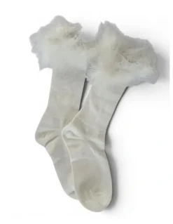 High Heel Jungle Frou-Frou Faux Fur Trim Cotton Socks in White