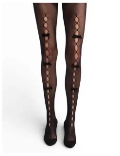High Heel Jungle Pearl Bow Peek A Bow Tights