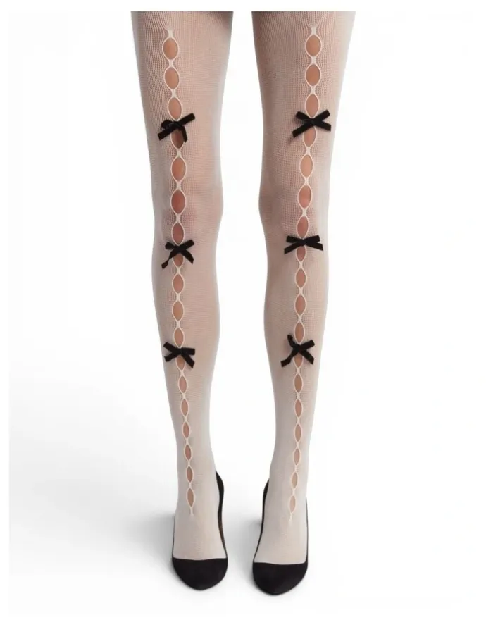 High Heel Jungle Pearl Bow Peek A Bow Tights