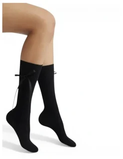 High Heel Jungle Prima Cotton With Satin Ribbon Socks in Black
