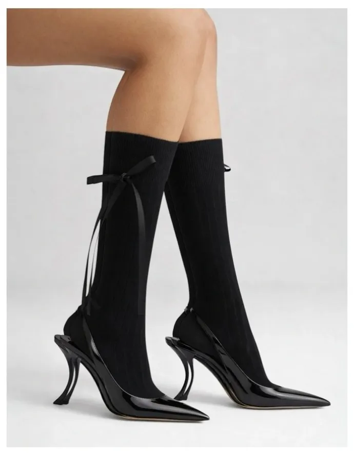 High Heel Jungle Prima Cotton With Satin Ribbon Socks in Black