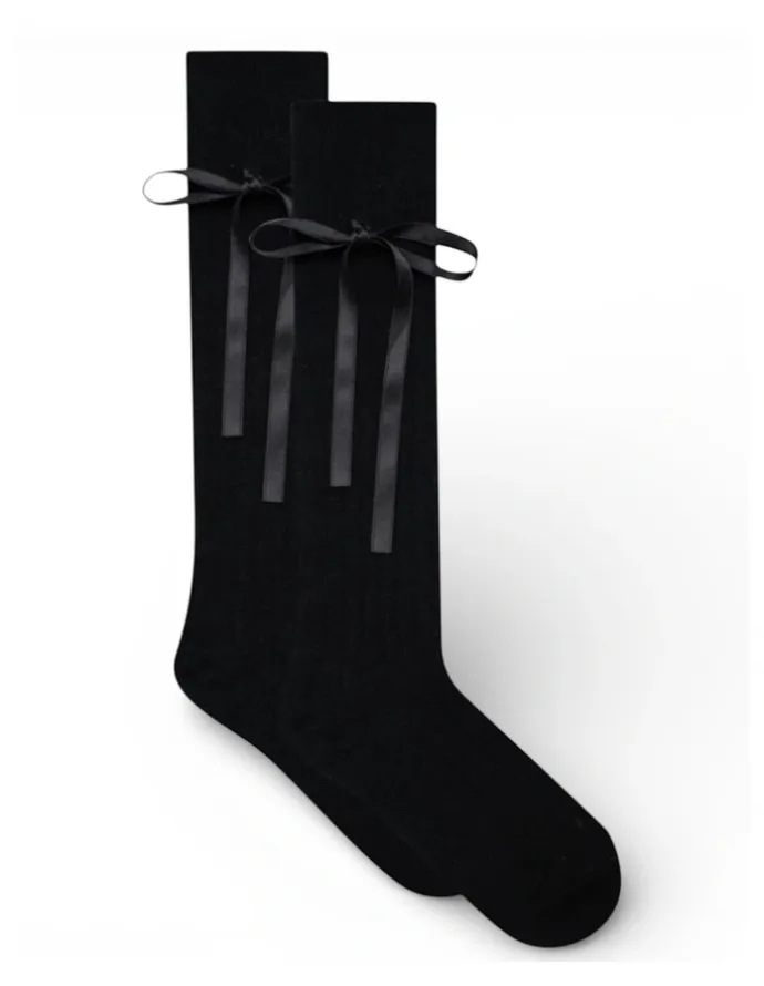 High Heel Jungle Prima Cotton With Satin Ribbon Socks in Black