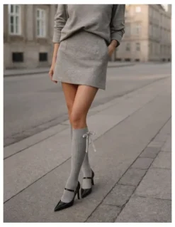 High Heel Jungle Prima Cotton With Satin Ribbon Socks in Grey