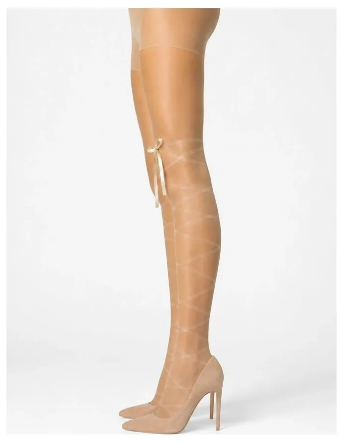 High Heel Jungle Satin Bow Lace Up Tights