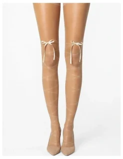 High Heel Jungle Satin Bow Lace Up Tights