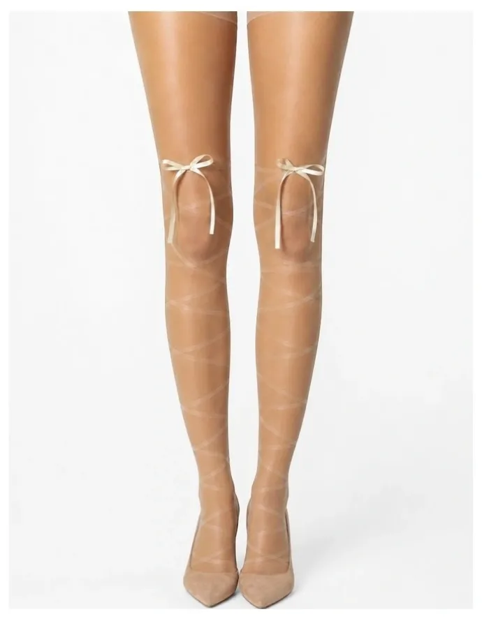 High Heel Jungle Satin Bow Lace Up Tights