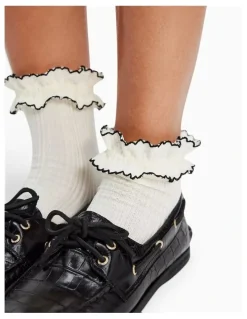High Heel Jungle Sheer Frilly Cotton Socks in White