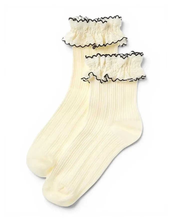 High Heel Jungle Sheer Frilly Cotton Socks in White