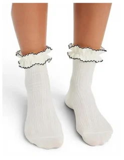 High Heel Jungle Sheer Frilly Cotton Socks in White