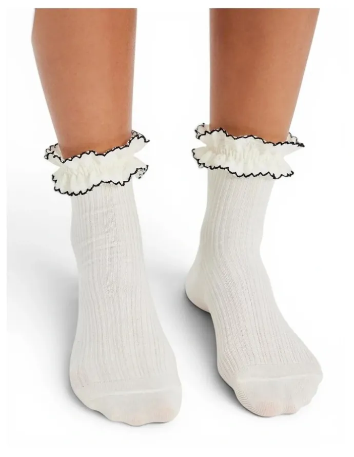 High Heel Jungle Sheer Frilly Cotton Socks in White