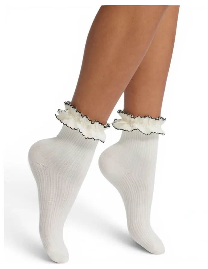 High Heel Jungle Sheer Frilly Cotton Socks in White