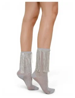 High Heel Jungle Stevie Metallic Lurex Socks With Glitter Fringe in Blue