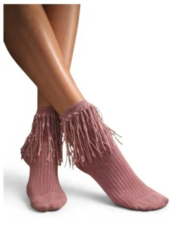 High Heel Jungle Stevie Metallic Lurex Socks With Glitter Fringe in Pink