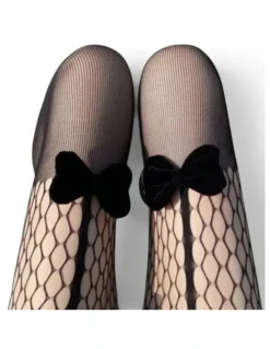 High Heel Jungle Velvet Bow Fishnet Tights