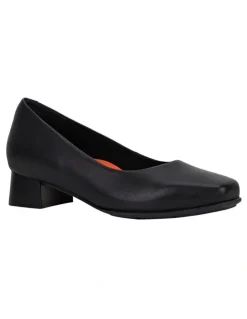 Hush Puppies The Low Square Leather Heeled Shoes in Black