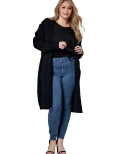Indigo Tonic Hattie Hooded Longline Cardigan in Black