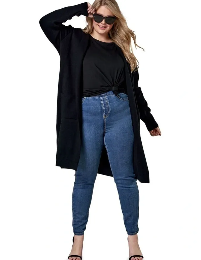 Indigo Tonic Hattie Hooded Longline Cardigan in Black