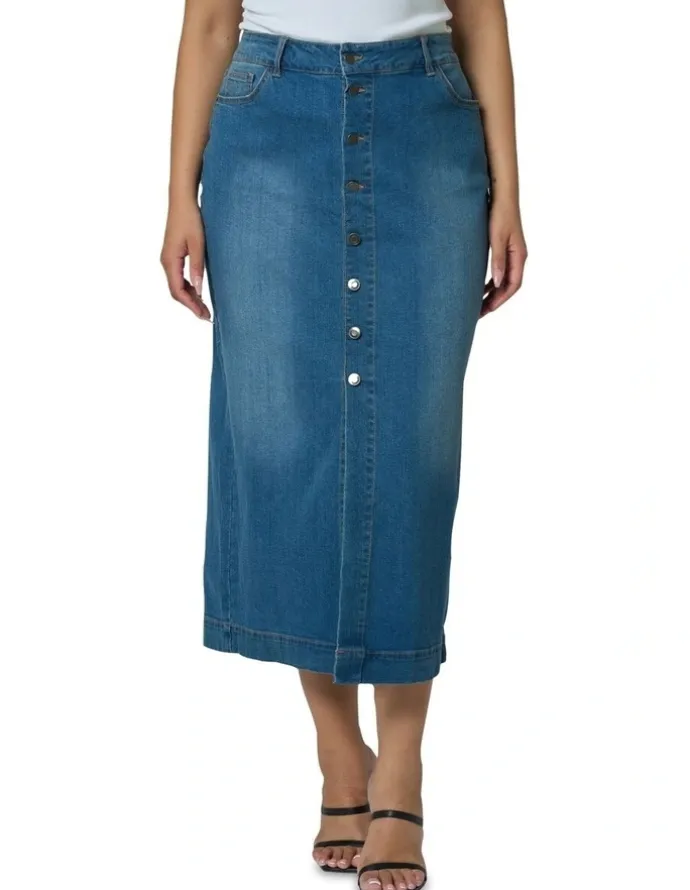 Indigo Tonic Jeannie Midi Skirt in Denim
