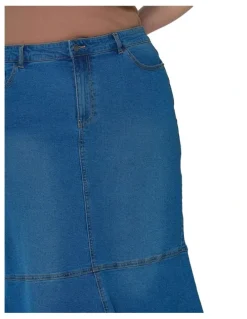 Indigo Tonic Penny Denim Midi Skirt in Blue