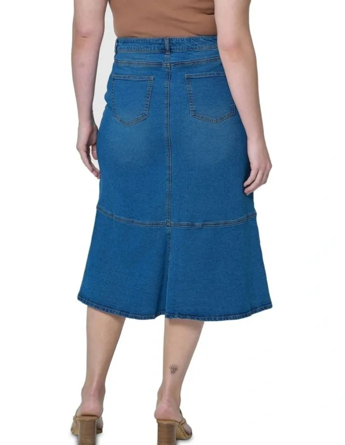 Indigo Tonic Penny Denim Midi Skirt in Blue