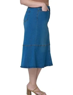 Indigo Tonic Penny Denim Midi Skirt in Blue