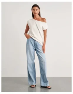 JAG Arden Off Shoulder Knit Top in White