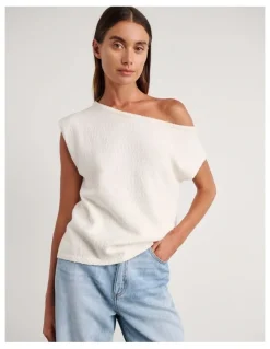 JAG Arden Off Shoulder Knit Top in White
