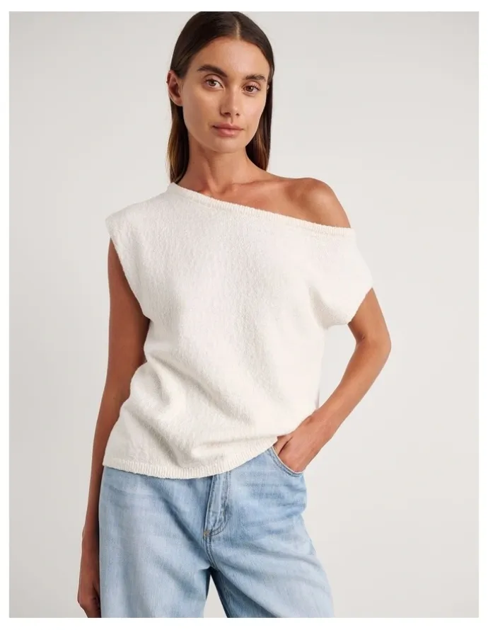 JAG Arden Off Shoulder Knit Top in White